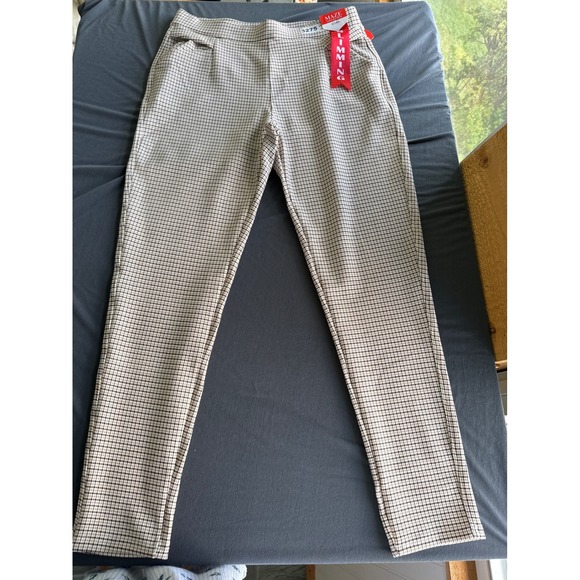 Maze Collection Pants - Maze Collection Scuba Slimming Plaid Pull On Pants Tan Black Size L